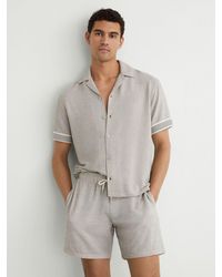 Reiss - Textured Stripe-Tape Cuban-Collar Shirt - Lyst