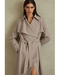 Reiss - Etta - Mink Neutral Petite Double Breasted Belted Trench Coat - Lyst