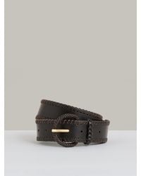 Reiss - Gia - Chocolate Leather Whipstitch Belt, S - Lyst