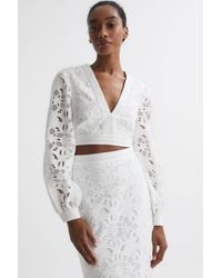 Reiss - Immi - White Lace Cropped Co-ord Blouse, Us 12 - Lyst