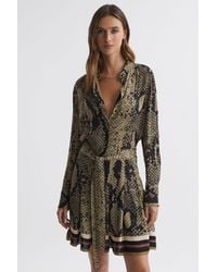 Reiss - Rory - Brown Snake Print Belted Mini Dress - Lyst