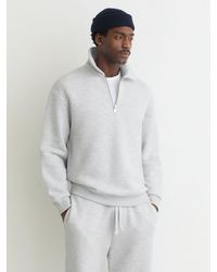 Reiss - Kurwin - Grey Melange Cotton-blend Heavyweight Zip Sweatshirt, M - Lyst