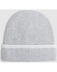 Reiss - Hattie - Grey/ecru Wool Ribbed Beanie Hat, One - Lyst