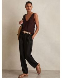 Reiss - Linen Belted Tapered Trousers - Lyst