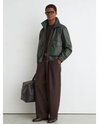 Reiss - Trinity - Dark Green Leather Oversized Funnel-neck Jacket, Xxl - Lyst