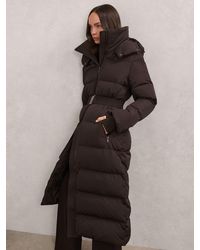 Reiss - Colette Belted-Waist Hooded Puffer Coat - Lyst