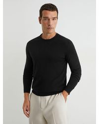 Reiss - Wessex - Black Merino Wool Crew Neck Jumper, Xl - Lyst