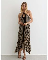 Reiss - Neutral Stripe Crochet-Knit Tie-Back Maxi Dress - Lyst