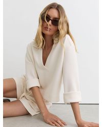 Reiss - Premium Interlock Open-Collar Sweatshirt - Lyst