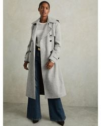 Reiss - Petite Wool-Blend Double-Breasted Check Trench Coat - Lyst