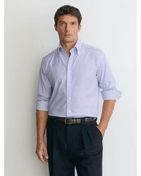Reiss - Jackson - Mid Blue Cotton Striped Button-down Shirt Regular-fit, 14.5 - Lyst