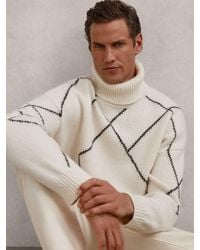 Reiss - Wool-Blend Roll-Neck Argyle Jumper - Lyst