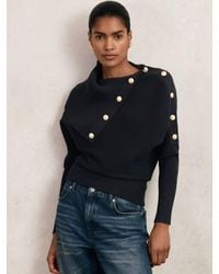 Reiss - Rib-Knit Button Shawl Jumper - Lyst