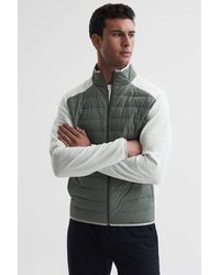 Reiss - Player - Sage/white Funnel Neck Hybrid Quilted Jacket, M - Lyst