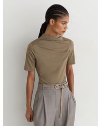 Reiss - Cotton-Blend High-Neck Draped Top - Lyst