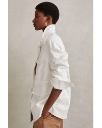 Reiss - Jade - White Linen Blend Drawstring Overshirt, Us 10 - Lyst