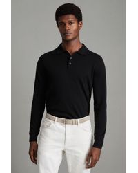 Reiss - Trafford - Black Merino Wool Polo Shirt - Lyst