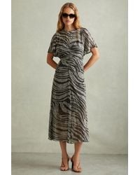 Reiss - Animal Printed Midi Dress - Lyst