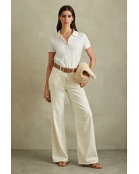 Reiss - Polly - Ivory Cotton Blend Polo Shirt - Lyst