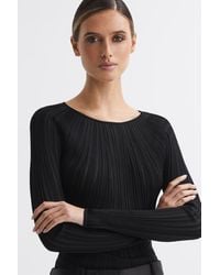Reiss - Lenni - Black Sheer Knitted Long Sleeve Top - Lyst