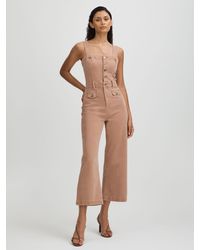 PAIGE - Cropped Denim Wide Leg Jumpsuit - Lyst