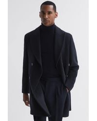 Reiss - Timpano - Navy Wool Blend Double Breasted Epsom Coat, S - Lyst