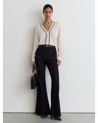 Reiss - Wool-Blend V-Neck Stripe-Detail Jumper With Cashmere - Lyst