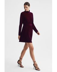 Reiss - Essie - Berry Velvet Belted Mini Dress - Lyst
