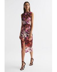 Reiss - Vega Floral-print Stretch-woven Midi Dress - Lyst