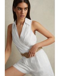 Reiss - Mila - Ivory Linen Double Breasted Belted Playsuit - Lyst