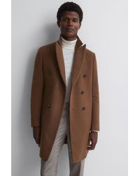 Reiss - Timpano - Tobacco Wool Blend Double Breasted Epsom Coat, Xxl - Lyst