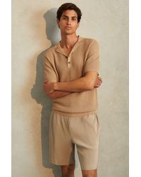 Reiss - Fargo - Stone Knitted Cuban Collar Polo Shirt - Lyst