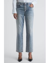 Reiss - Maisie - Light Blue Cropped Mid Rise Straight Leg Jeans, 26 - Lyst
