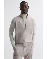 Reiss - Bristol - Oatmeal Melange Knitted Sleeveless Zip-through Vest, Xs - Lyst