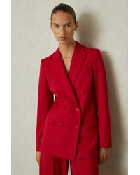 Reiss - Anna - Red Petite Wool Blend Double Breasted Tux Blazer, Us 2 - Lyst