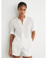 Reiss - Aurelia - White Cotton Cheesecloth Frill-neck Top, Us 4 - Lyst