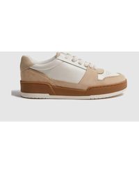 Reiss - Frankie Suede Low Cut Trainers - White, Beige And Brown Leather Colourblock - Lyst