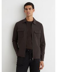 Reiss - Ascend - Chocolate Brown Technical Zip-through Overshirt, Large - Lyst