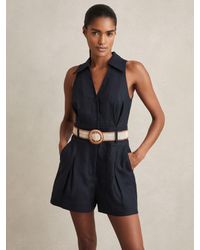 Reiss - Linen Belted Collar Playsuit - Lyst