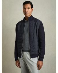 Reiss - Trainer - Navy Hybrid Quilt And Knit Zip-through Jacket, L - Lyst