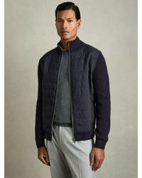 Reiss - Trainer - Navy Hybrid Quilt And Knit Zip-through Jacket, 3xl - Lyst