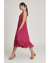 Reiss - Marie - Pink Striped Midi Dress, Us 4 - Lyst