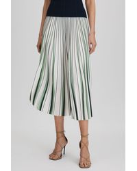 Reiss - Saige - Green/cream Pleated Striped Midi Skirt, Us 10 - Lyst