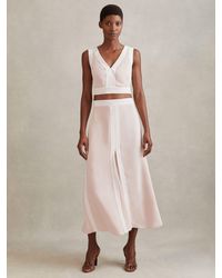 Reiss - Cream & Contrast Trim Midi Skirt - Lyst