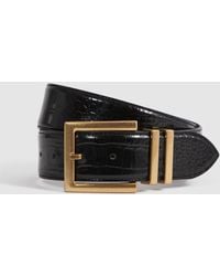 Reiss - Brompton - Black Patent Leather Crocodile Design Belt - Lyst