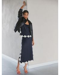 Reiss - Satin Floral-Lace Trim Midi Skirt - Lyst