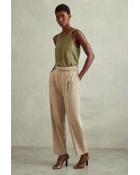 Reiss - Freja - Neutral Petite Tapered Belted Trousers - Lyst