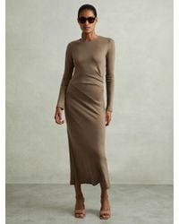Reiss - Petite Wool Ruche Detail Midi Dress - Lyst