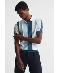 Reiss - Herald - Airforce Blue Half Zip Textured Stripe Polo T-shirt - Lyst