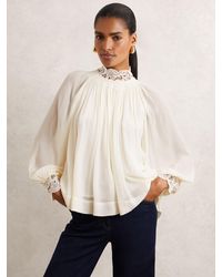 Reiss - Lace-Trim Draped Chiffon Top - Lyst